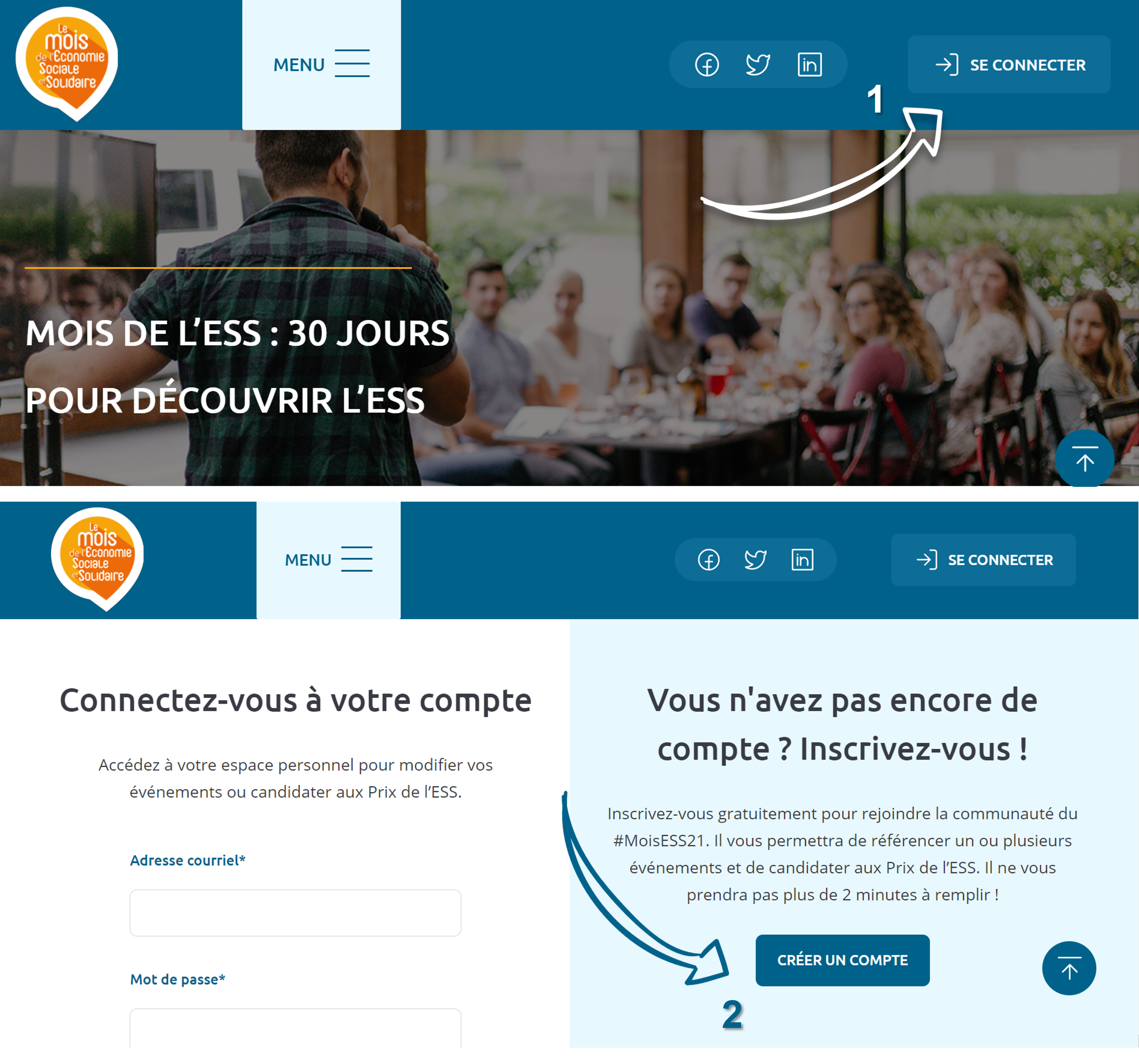 capture écran du site pour s'inscrire à la plateforme